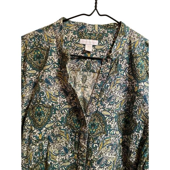 Woman's Blouse Size 16 Charter Club Green Tones Paisley V-Neck Mandarin Collar - Picture 5 of 13